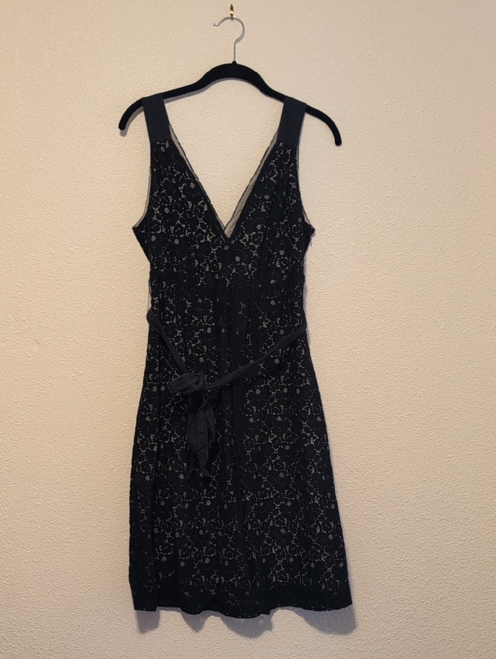 Kenzie Black Lace V-Neck Midi Dress with Belt
